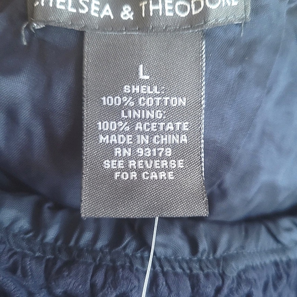 Chelsea & Theodore Navy One Shoulder Eyelet Dress Size L - Picture 6 of 9